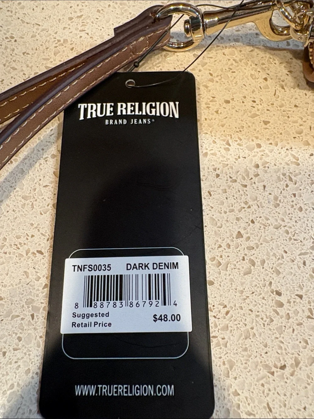 True Religion NWT Dark Denim & Tan Leather Large Wallet/Wristlet MSRP $48 - Picture 4 of 7